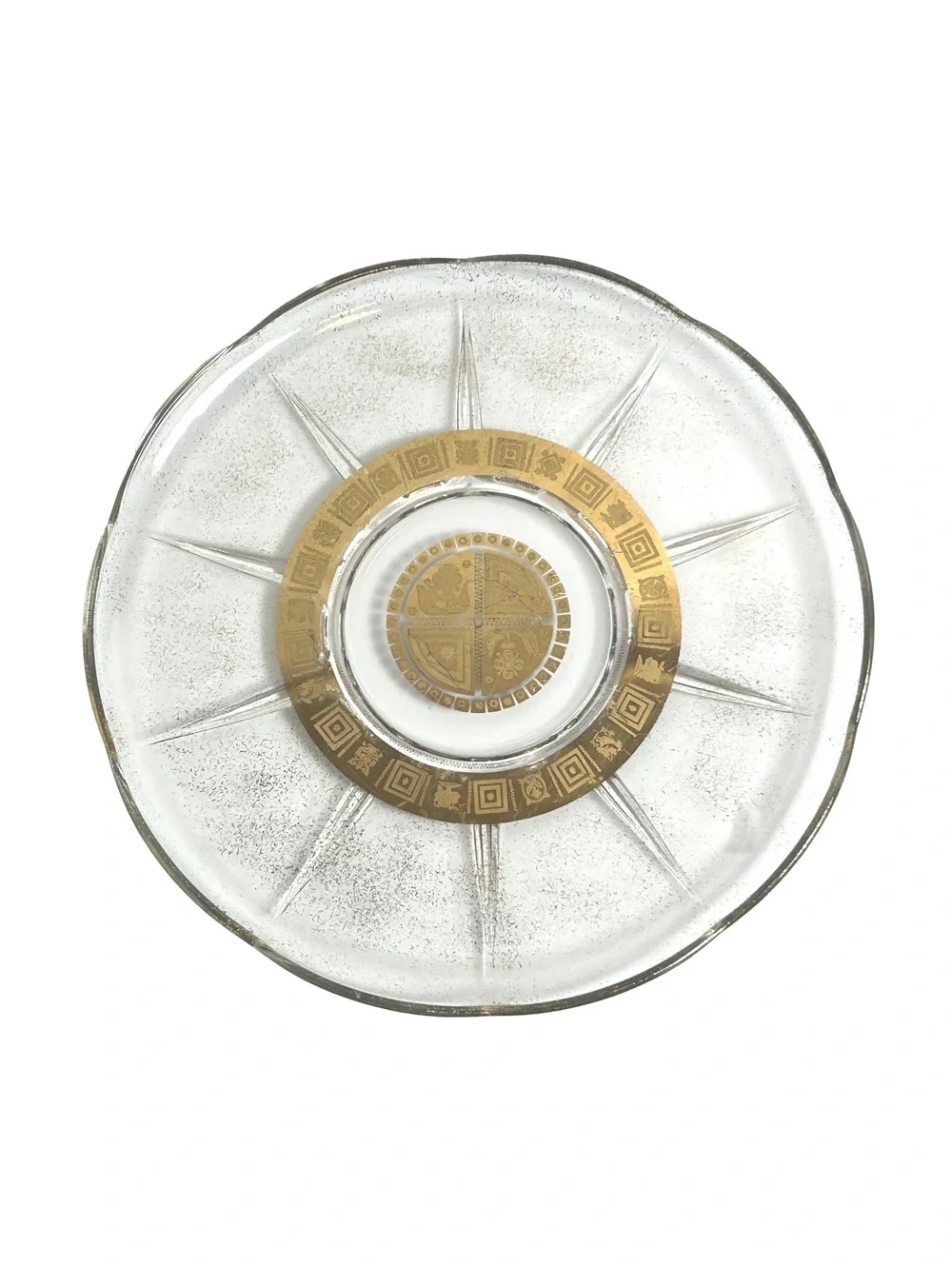 Vintage Glass Serving Plate with Gold Decorative Trim